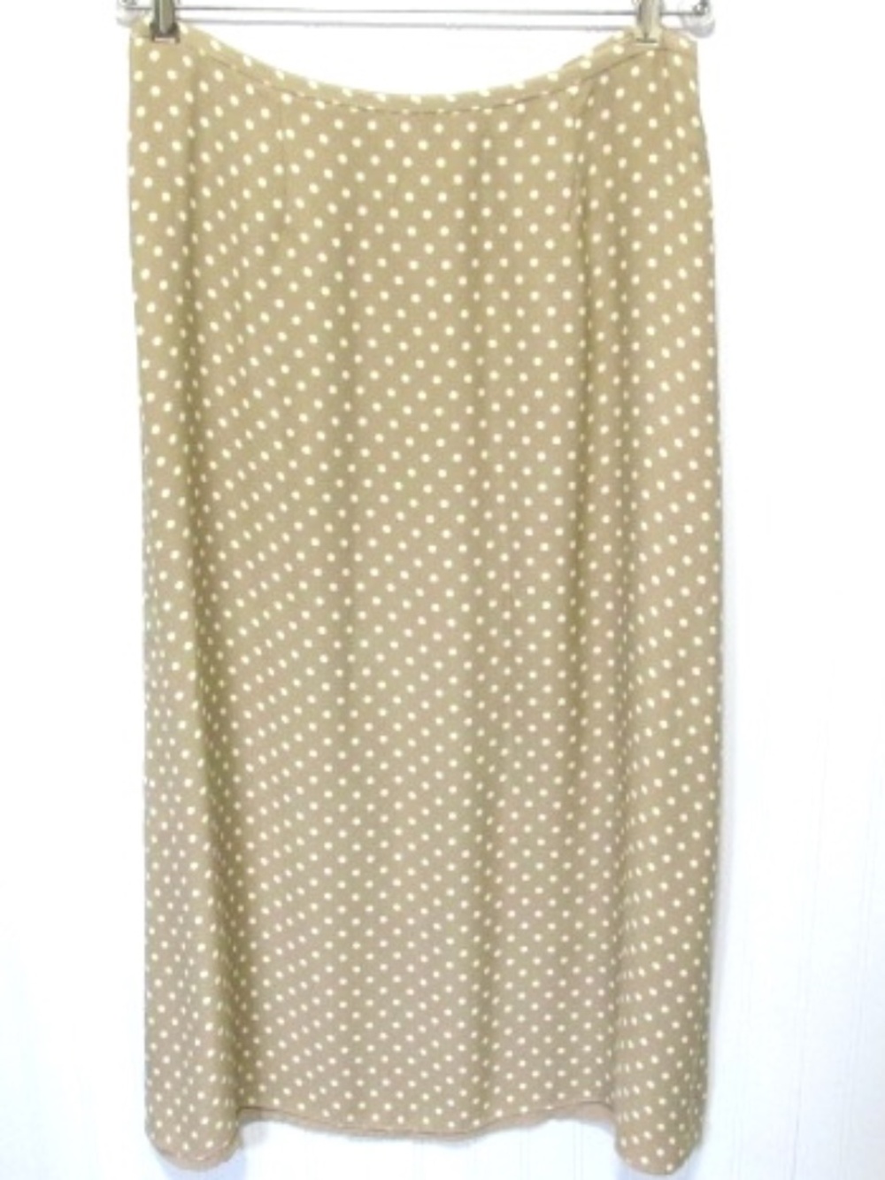 Valerie Stevens A-line Tan Creme Polka Dot Silk Maxi Skirt, Size 14
